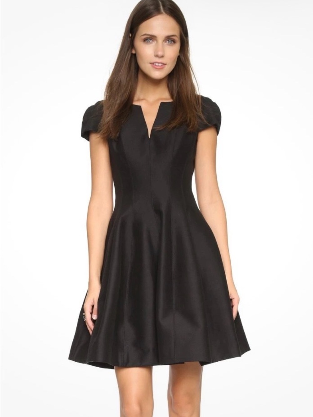 Halston Heritage Black Notch-Neck Tulip Fit & Flare Mini Dress 10